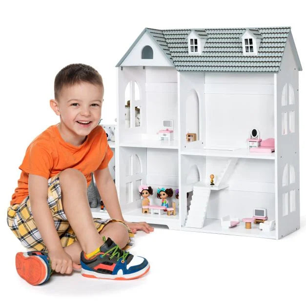 Kids Wooden Dollhouse Set – Includes Furniture & Fun Accessories