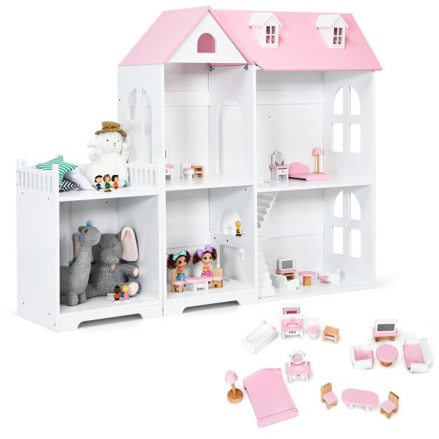 Kids Wooden Dollhouse Set – Includes Furniture & Fun Accessories