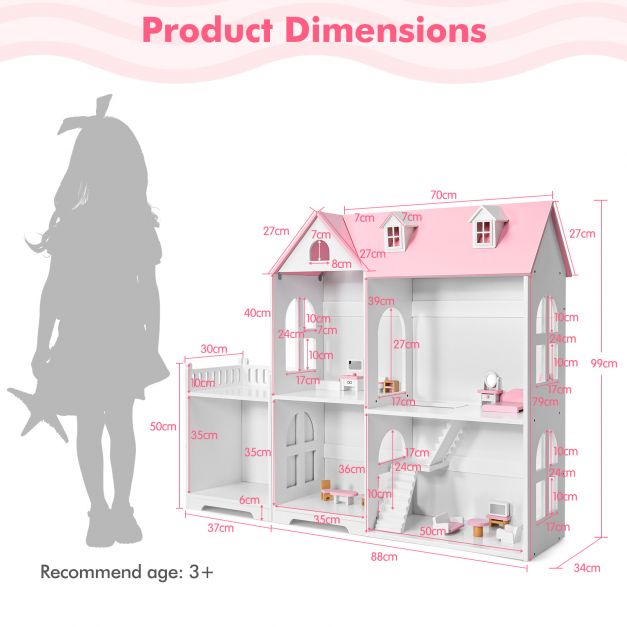 Kids Wooden Dollhouse Set – Includes Furniture & Fun Accessories