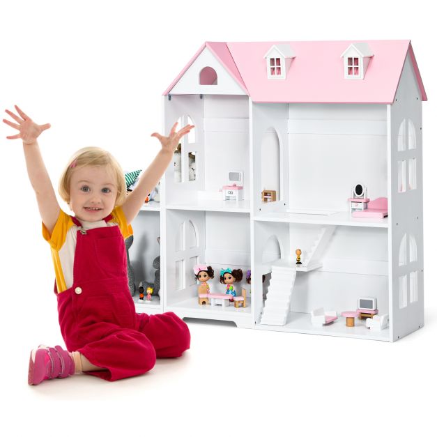 Kids Wooden Dollhouse Set – Includes Furniture & Fun Accessories