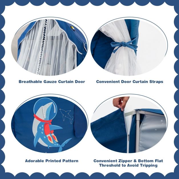 Kids Play Tent with Washable Mat and Peek-Through Windows