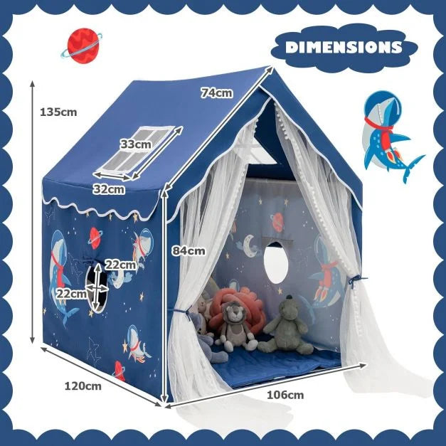 Kids Play Tent with Washable Mat and Peek-Through Windows