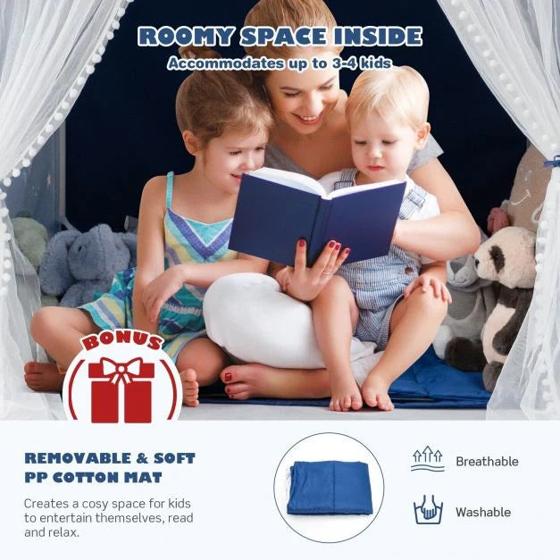 Kids Play Tent with Washable Mat and Peek-Through Windows