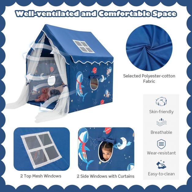 Kids Play Tent with Washable Mat and Peek-Through Windows