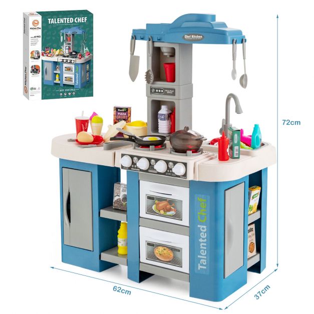 67-Piece Kids Kitchen Play Set with Realistic Lights and Cooking Accessories