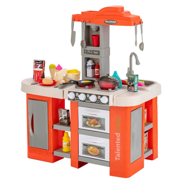 67-Piece Kids Kitchen Play Set with Realistic Lights and Cooking Accessories