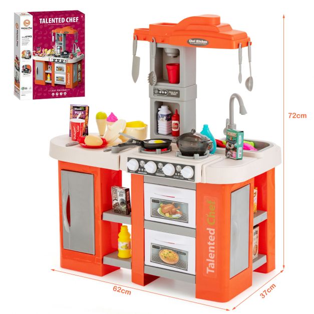 67-Piece Kids Kitchen Play Set with Realistic Lights and Cooking Accessories