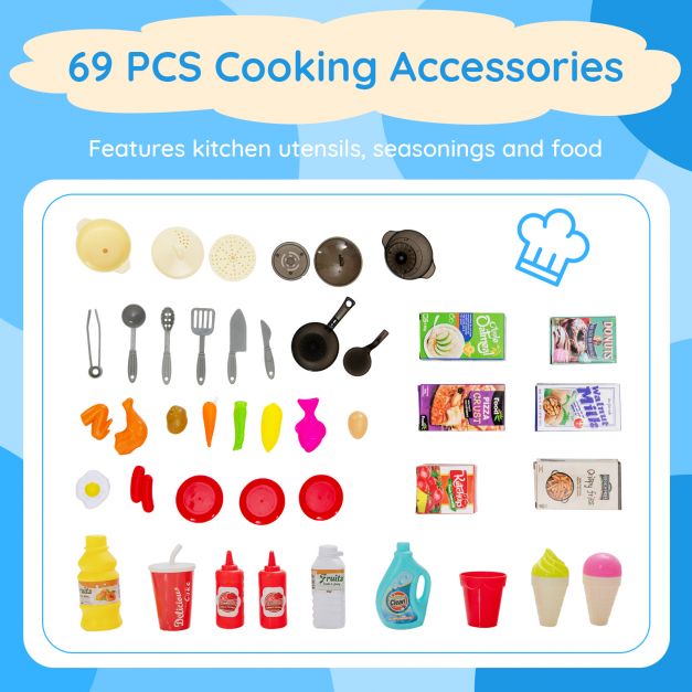 Kids 69-Piece Kitchen Playset with Magic Boiling and Steam Effects