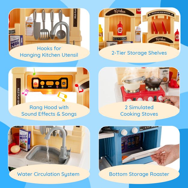 Kids 69-Piece Kitchen Playset with Magic Boiling and Steam Effects