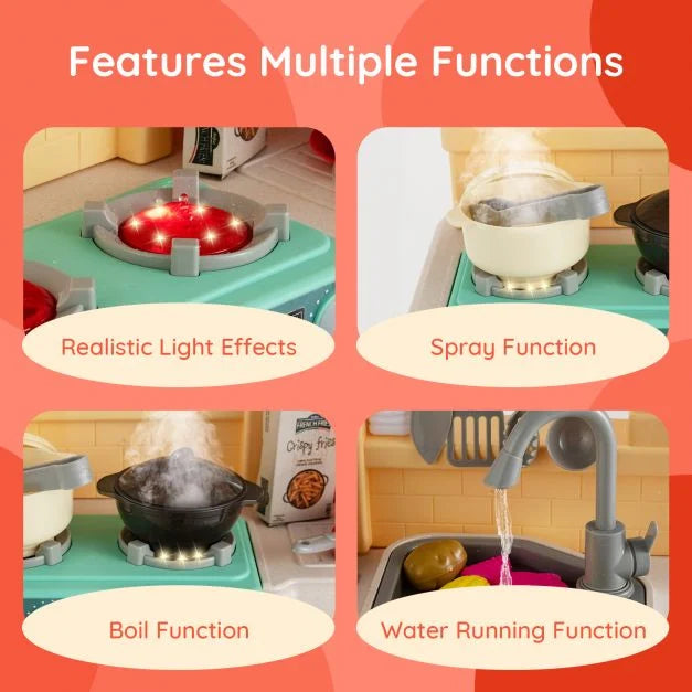 Kids 69-Piece Kitchen Playset with Magic Boiling and Steam Effects