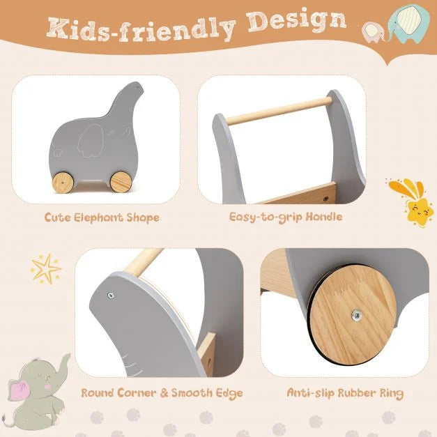 2-in-1 Wooden Baby Walker with Storage Chest and 4 Smooth-Rolling Wheels