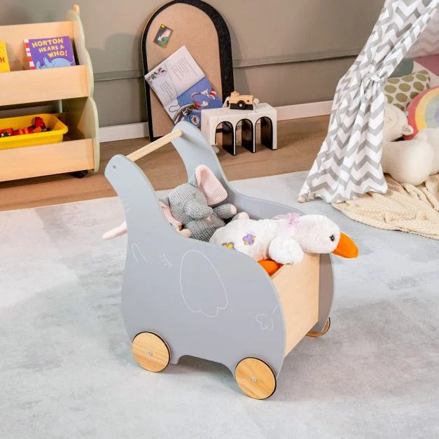 2-in-1 Wooden Baby Walker with Storage Chest and 4 Smooth-Rolling Wheels