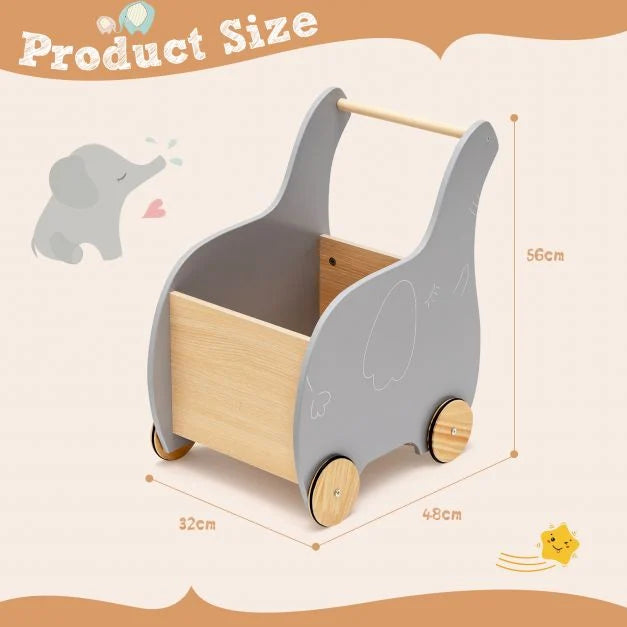 2-in-1 Wooden Baby Walker with Storage Chest and 4 Smooth-Rolling Wheels