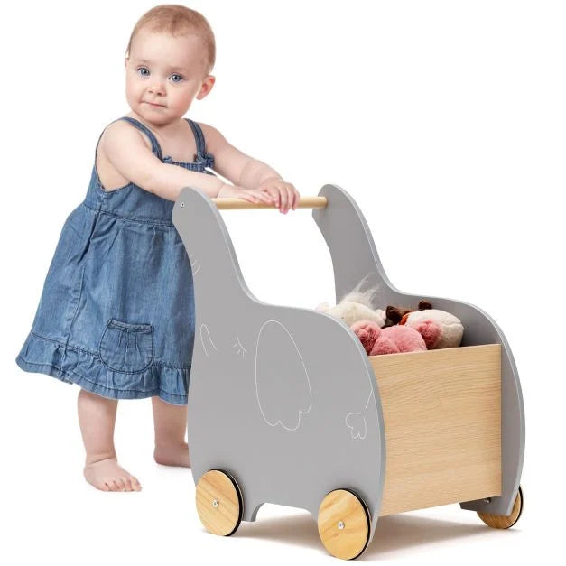 2-in-1 Wooden Baby Walker with Storage Chest and 4 Smooth-Rolling Wheels