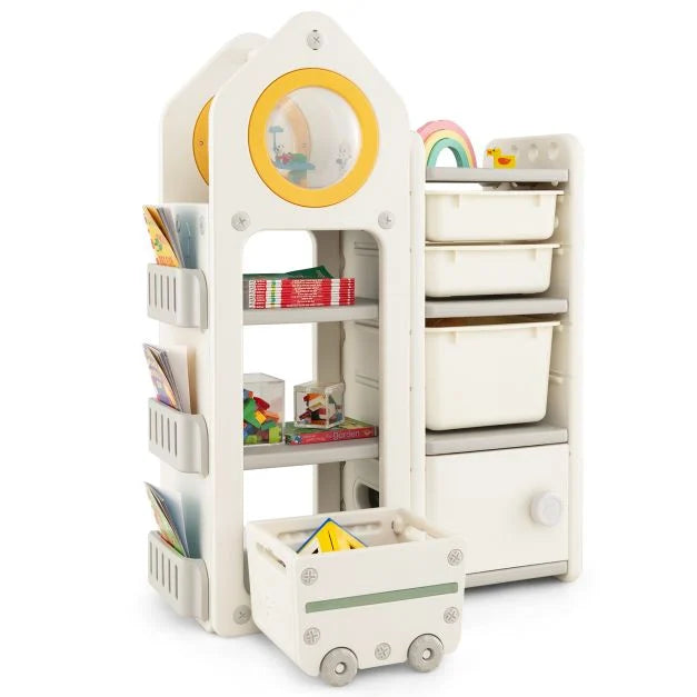 Kids Mobile Trolley Toy Organizer with Unique Roof
