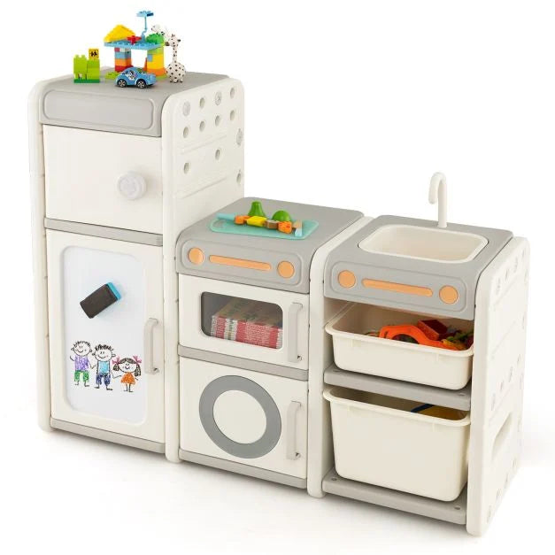 Kids Toy Organizer with Magnetic Whiteboard and Removable Sink & Faucet