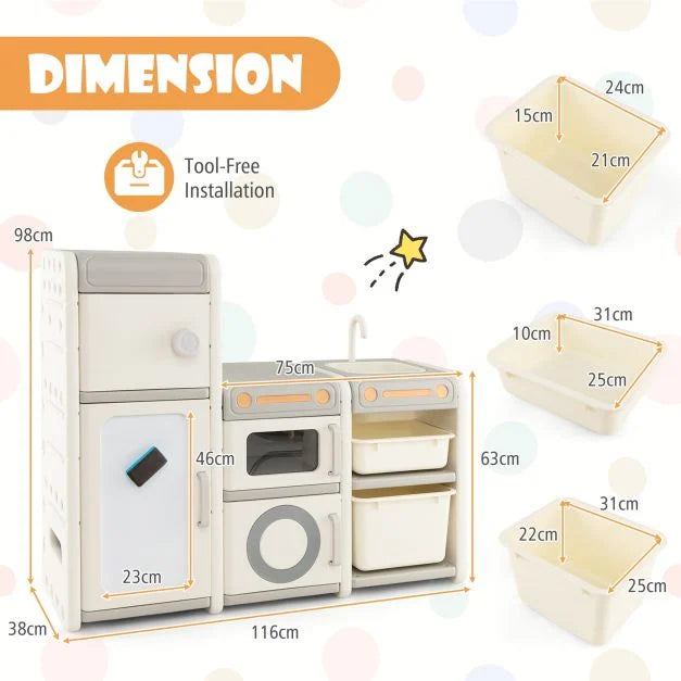 Kids Toy Organizer with Magnetic Whiteboard and Removable Sink & Faucet