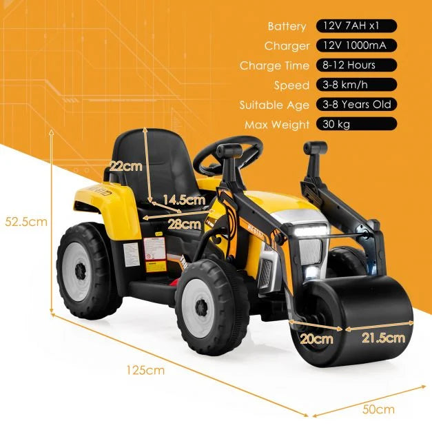 Kids 12V Electric Ride-On Road Roller with Remote Control