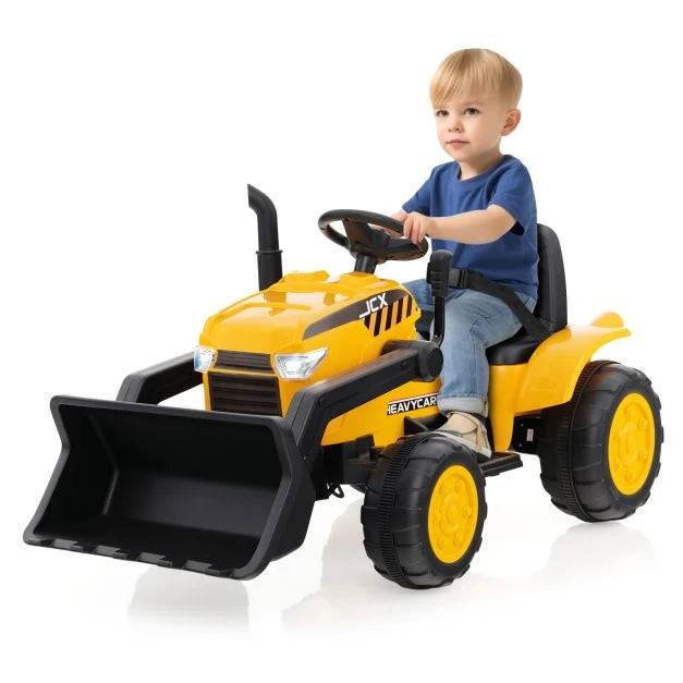 12V Battery-Powered Kids Bulldozer Digger with Adjustable Digging Bucket