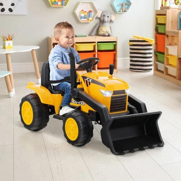 12V Battery-Powered Kids Bulldozer Digger with Adjustable Digging Bucket