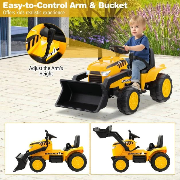 12V Battery-Powered Kids Bulldozer Digger with Adjustable Digging Bucket