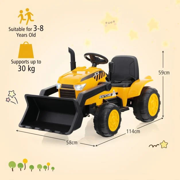12V Battery-Powered Kids Bulldozer Digger with Adjustable Digging Bucket
