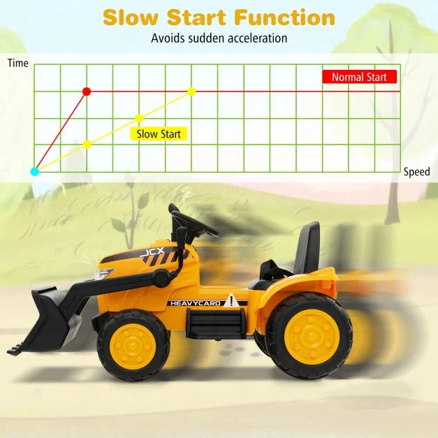 12V Battery-Powered Kids Bulldozer Digger with Adjustable Digging Bucket