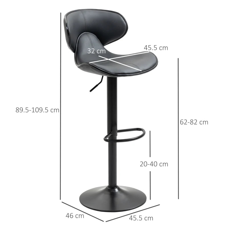 Set of 2 Adjustable Swivel Bar Stools with Backrest – Grey