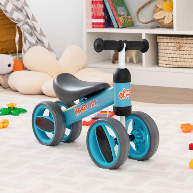 Baby Balance Bike with 4 Wheels and Safety-Limited Steering