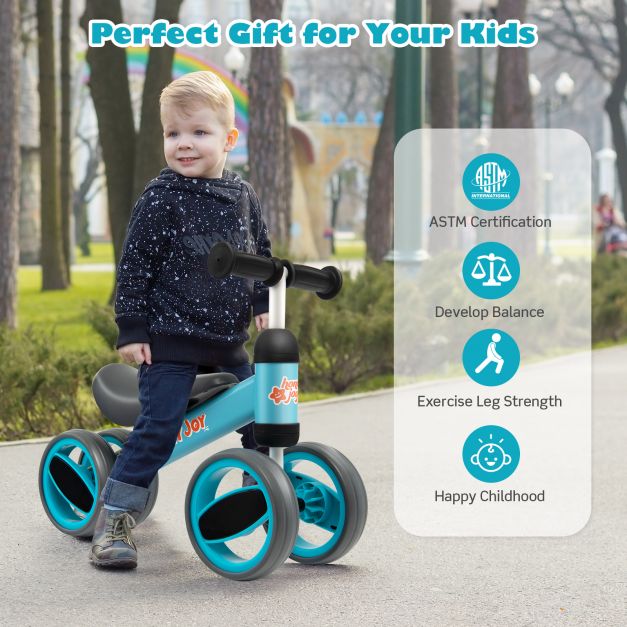 Baby Balance Bike with 4 Wheels and Safety-Limited Steering