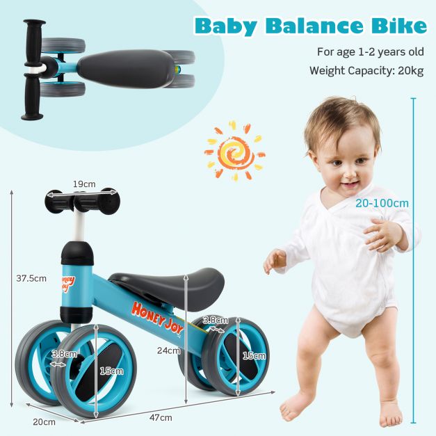 Baby Balance Bike with 4 Wheels and Safety-Limited Steering