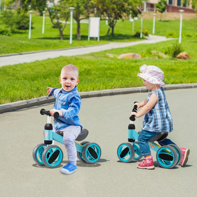 Baby Balance Bike with 4 Wheels and Safety-Limited Steering