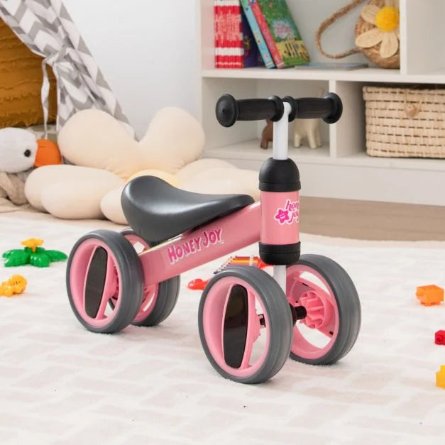 Baby Balance Bike with 4 Wheels and Safety-Limited Steering