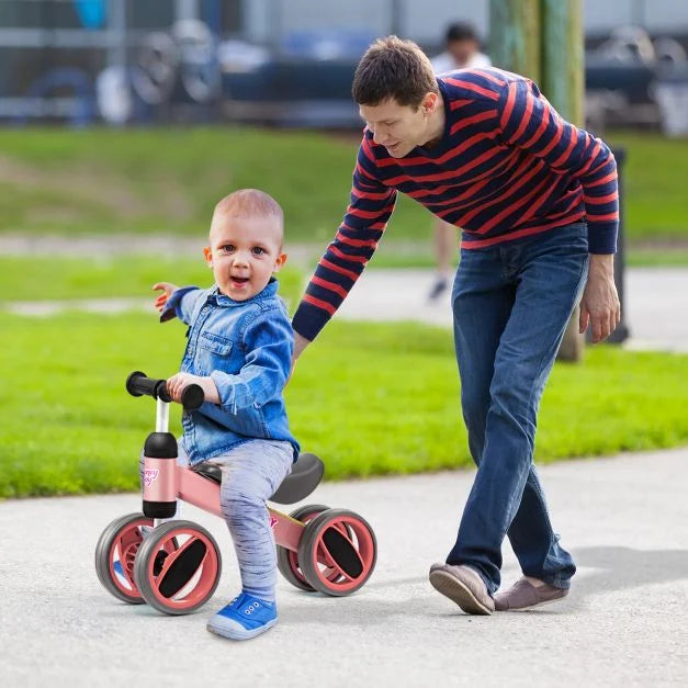 Baby Balance Bike with 4 Wheels and Safety-Limited Steering