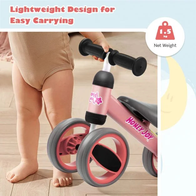 Baby Balance Bike with 4 Wheels and Safety-Limited Steering