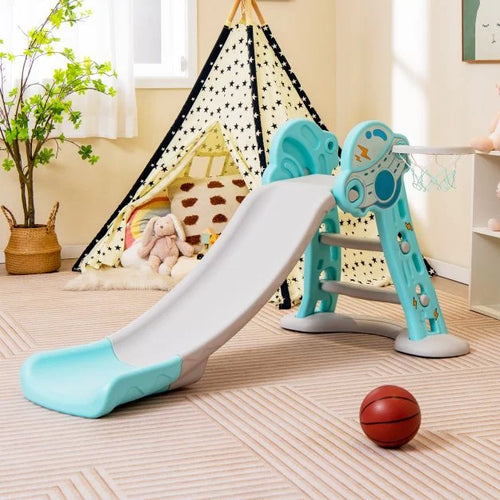 3-in-1 Indoor Slide with Basketball Hoop and Mini Basketball for Kids’ Active Play