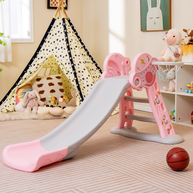 3-in-1 Indoor Slide with Basketball Hoop and Mini Basketball for Kids’ Active Play