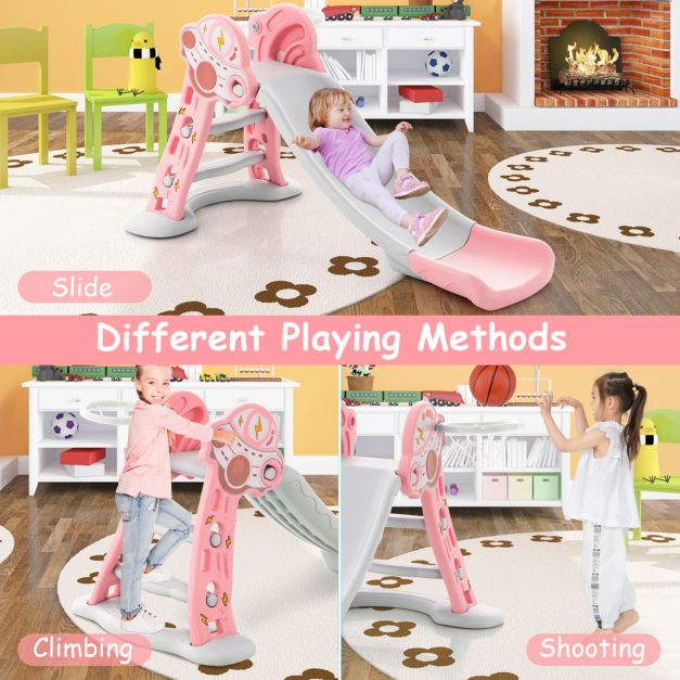 3-in-1 Indoor Slide with Basketball Hoop and Mini Basketball for Kids’ Active Play