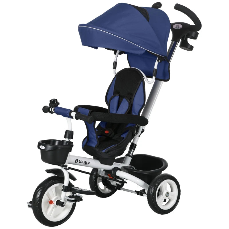 Baby Push Tricycle 6-in-1 with Parent Handle, Metal Frame – Dark Blue, 1 to 5 Years