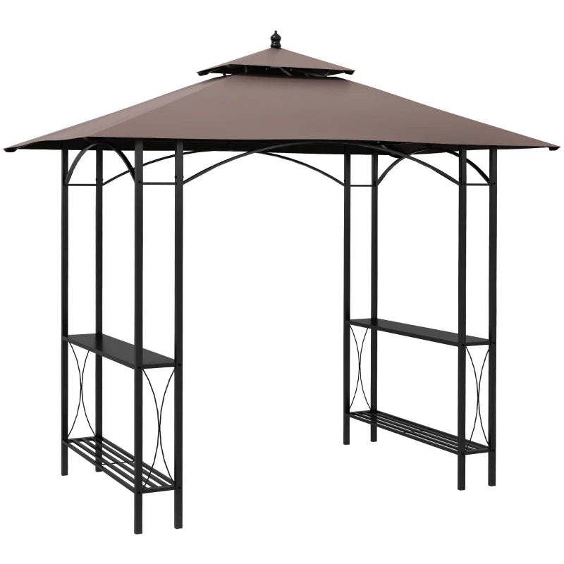 Patio BBQ Tent Canopy with Awning, Coffee Outdoor Gazebo Sun Shelter, 2.5x1.5m