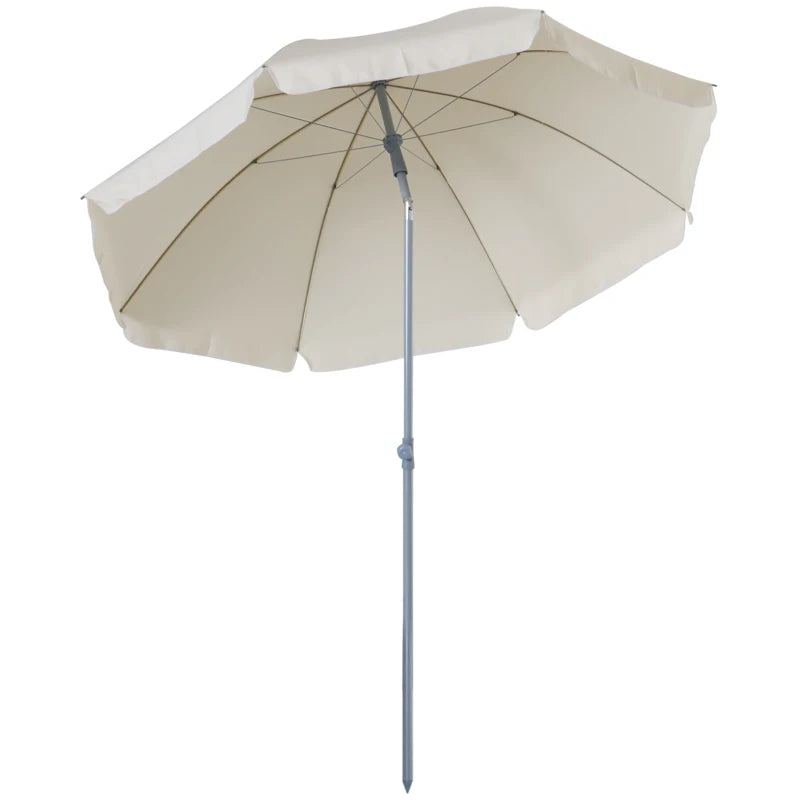 Portable cream white beach umbrella with tilting function, 8 ribs, outdoor sunshade 2.2m