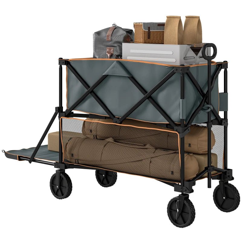 Foldable Double Decker Festival Trolley with 200KG Capacity, Large 350L Space & Easy Mobility Grey
