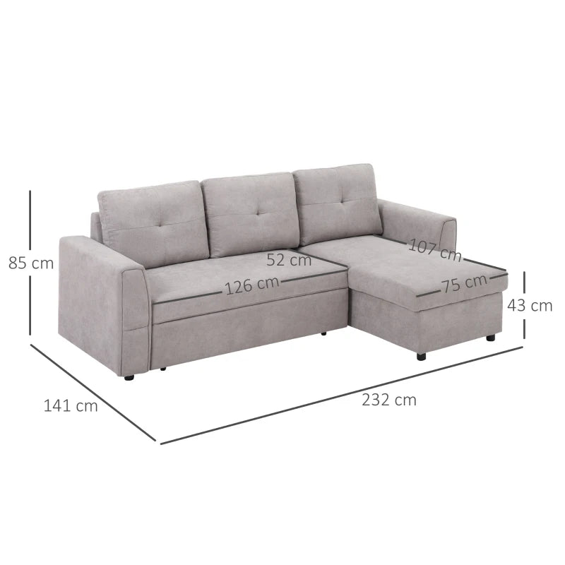 Light Grey Sofa Bed – 3 Seater with Pull-Out & Storage