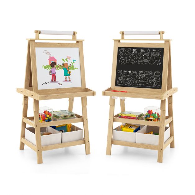 Kids Double-Sided Art Easel with Built-In Paper Roll for Creative Play