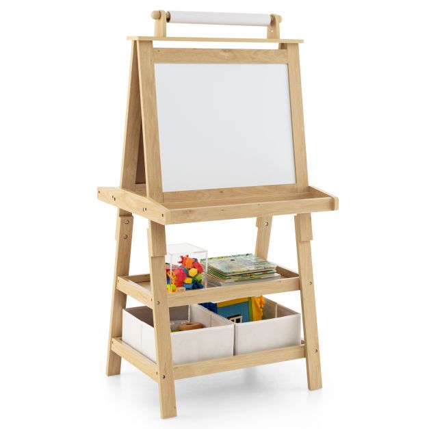 Kids Double-Sided Art Easel with Built-In Paper Roll for Creative Play