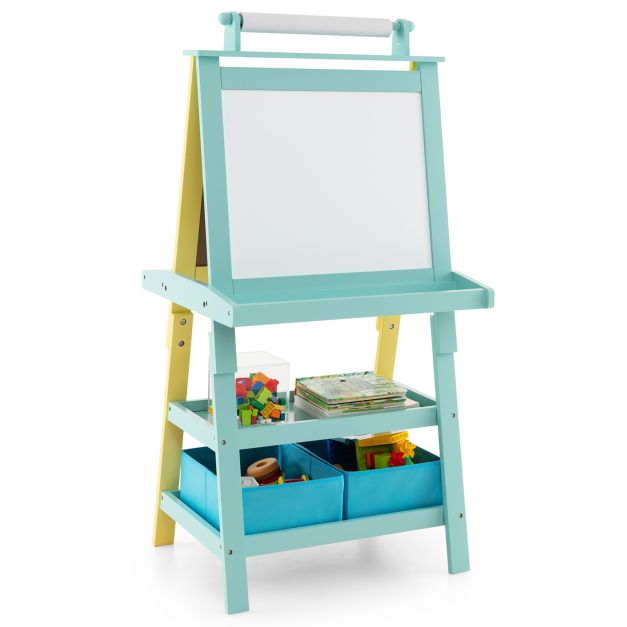 Kids Double-Sided Art Easel with Built-In Paper Roll for Creative Play