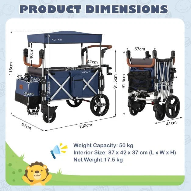 Push & Pull Stroller Wagon with Adjustable Handle for Kids