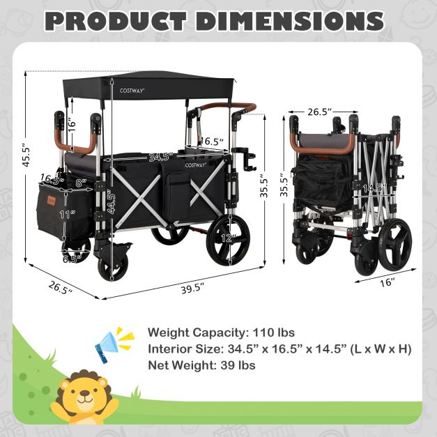 Push & Pull Stroller Wagon with Adjustable Handle for Kids