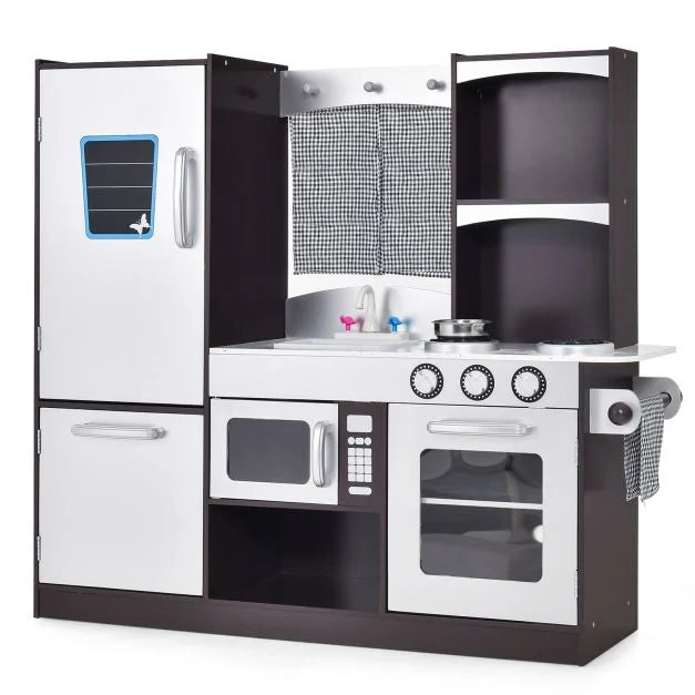 Kids Wooden Play Kitchen Set with Refrigerator, Blackboard, Sink & Oven