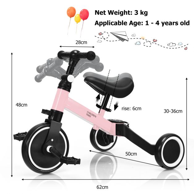 Balance Bike to Trike Convertible for 1-4 Year Old Kids